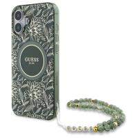 Guess IML Flowers Allover Electro With Pearl Strap MagSafe - Etui iPhone 16 Plus (zielony) Guess IML Flowers Allover Electro With Pearl Strap MagSafe - Etui iPhone 16 Plus (zielony)
