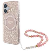 Guess IML Flowers Allover Electro With Pearl Strap MagSafe - Etui iPhone 16 Plus (różowy) Guess IML Flowers Allover Electro With Pearl Strap MagSafe - Etui iPhone 16 Plus (różowy)