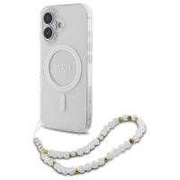 Guess IML Glitter With Pearl Strap MagSafe - Etui iPhone 16 Plus (przezroczysty) Guess IML Glitter With Pearl Strap MagSafe - Etui iPhone 16 Plus (przezroczysty)