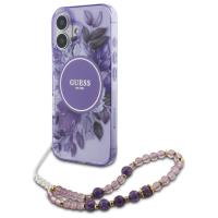Guess IML Flowers With Pearl Strap MagSafe - Etui iPhone 16 (fioletowy) Guess IML Flowers With Pearl Strap MagSafe - Etui iPhone 16 (fioletowy)