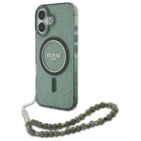 Guess IML Glitter With Pearl Strap MagSafe - Etui iPhone 16 (zielony) Guess IML Glitter With Pearl Strap MagSafe - Etui iPhone 16 (zielony)