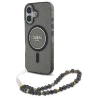 Guess IML Glitter With Pearl Strap MagSafe - Etui iPhone 16 (czarny) Guess IML Glitter With Pearl Strap MagSafe - Etui iPhone 16 (czarny)