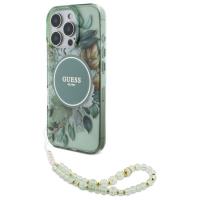 Guess IML Flowers With Pearl Strap MagSafe - Etui iPhone 16 Pro Max (zielony) Guess IML Flowers With Pearl Strap MagSafe - Etui iPhone 16 Pro Max (zielony)