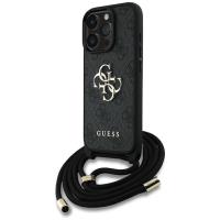Guess 4G Big Logo Cord Strap Crossbody - Etui do iPhone 16 Pro Max (czarny) Guess 4G Big Logo Cord Strap Crossbody - Etui do iPhone 16 Pro Max (czarny)