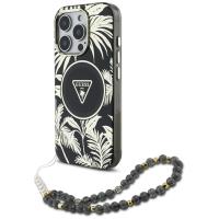 Guess Palm Trees Triangle Pearl Strap MagSafe - Etui do iPhone 16 Pro (czarny) Guess Palm Trees Triangle Pearl Strap MagSafe - Etui do iPhone 16 Pro (czarny)