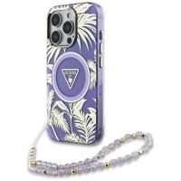 Guess Palm Trees Triangle Pearl Strap MagSafe - Etui do iPhone 16 Pro (fioletowy) Guess Palm Trees Triangle Pearl Strap MagSafe - Etui do iPhone 16 Pro (fioletowy)