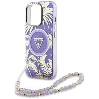 Guess Palm Trees Triangle Pearl Strap MagSafe - Etui do iPhone 16 Pro (fioletowy)