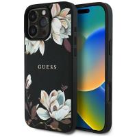 Guess Grained Printed Flower Pattern MagSafe - Etui do iPhone 16 Pro (czarny)
