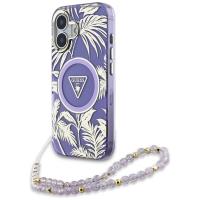 Guess Palm Trees Triangle Pearl Strap MagSafe - Etui do iPhone 16 (fioletowy) Guess Palm Trees Triangle Pearl Strap MagSafe - Etui do iPhone 16 (fioletowy)