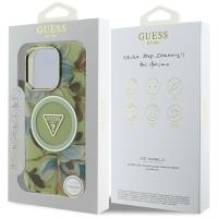 Guess Glitter Flowers Triangle Buttons MagSafe - Etui do iPhone 16 Pro Max (zielony)