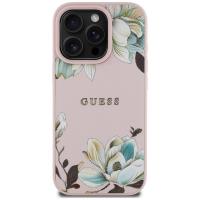 Guess Grained Printed Flower Pattern MagSafe - Etui do iPhone 16 Pro Max (różowy)