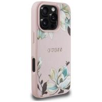 Guess Grained Printed Flower Pattern MagSafe - Etui do iPhone 16 Pro Max (różowy)