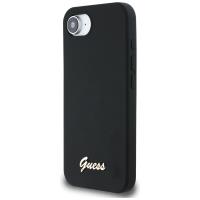 Guess Silicone Script Metal Logo MagSafe - Etui do iPhone 16e (czarny)