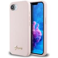 Guess Silicone Script Metal Logo MagSafe - Etui do iPhone 16e (różowy)