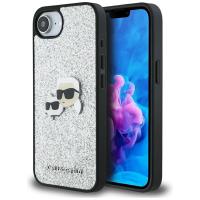 Karl Lagerfeld Fixed Glitter Karl & Choupette Heads Metal Pin - Etui do iPhone 16e (srebrny) Karl Lagerfeld Fixed Glitter Karl & Choupette Heads Metal Pin - Etui do iPhone 16e (srebrny)