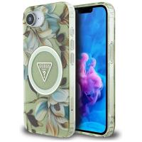 Guess IML Metal Glitter Flowers Triangle MagSafe - Etui do iPhone 16e (zielony) Guess IML Metal Glitter Flowers Triangle MagSafe - Etui do iPhone 16e (zielony)