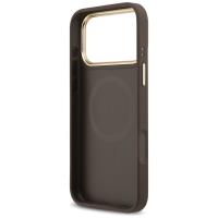 Guess Grained Strass Logo MagSafe - Etui iPhone 17 Pro Max (brązowy)
