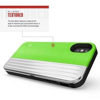 Zizo Retro Series - Etui iPhone Xs / X z kieszenią na karty + podstawka + szkło 9H na ekran (Neon Green/Silver)