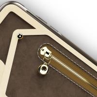 Zizo Nebula Wallet Case - Skórzane etui iPhone X z kieszeniami na karty + saszetka na zamek + szkło 9H na ekran (Dark Brown/Brown)