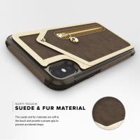 Zizo Nebula Wallet Case - Skórzane etui iPhone X z kieszeniami na karty + saszetka na zamek + szkło 9H na ekran (Dark Brown/Brown)