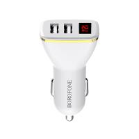 Borofone - ładowarka samochodowa 2x USB z wyświetlaczem LED, biały