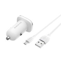 Borofone - ładowarka samochodowa USB z QC3.0 i kablem micro USB w zestawie, biały