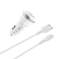 Borofone - ładowarka samochodowa 2x USB kabel Lightning w zestawie, biały