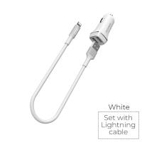 Borofone - ładowarka samochodowa 2x USB kabel Lightning w zestawie, biały