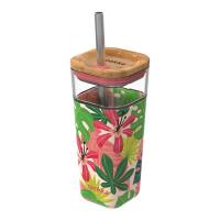 Quokka Liquid Cube - Kubek szklany 540 ml ze słomką ze stali nierdzewnej (Pink Jungle) Quokka Liquid Cube - Kubek szklany 540 ml ze słomką ze stali nierdzewnej (Pink Jungle)