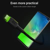Green Cell Ray - Kabel Przewód USB - USB-C 200cm z zielonym podświetleniem LED, szybkie ładowanie Ultra Charge, QC 3.0