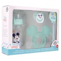Mickey Mouse - Zestaw dla niemowlaka (butelka za smoczkiem 240ml, smoczek anatomiczny, gryzak, uchwyt na gryzak) (Cool)