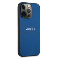 Guess Saffiano Metal Logo Stripes - Etui iPhone 13 Pro (niebieski)