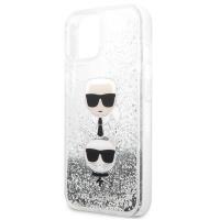 Karl Lagerfeld Liquid Glitter Karl & Choupette Head - Etui iPhone 13 mini (srebrny)