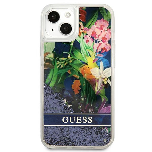 Guess Liquid Glitter Flower – Etui iPhone 13 mini (niebieski)
