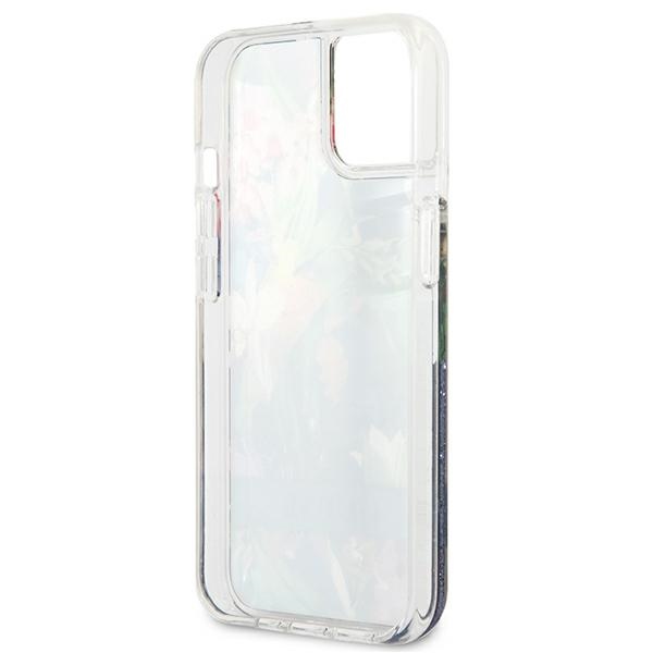 Guess Liquid Glitter Flower – Etui iPhone 13 mini (niebieski)