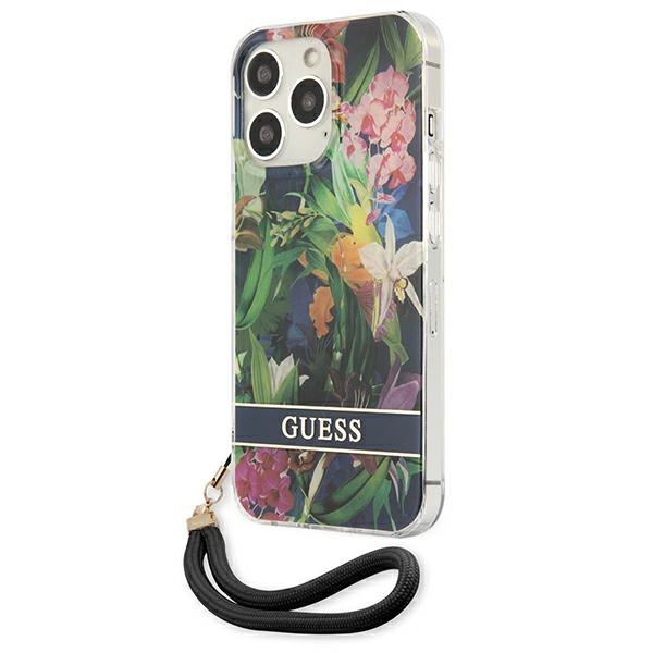 Guess Flower Cord - Etui ze smyczką iPhone 13 Pro Max (Blue)