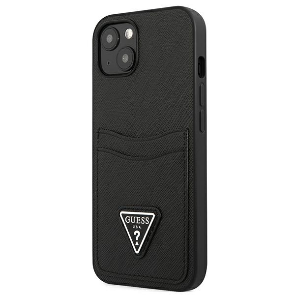 Guess Saffiano Double Card Triangle - Etui iPhone 13 Mini (czarny)