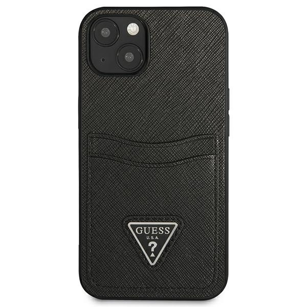 Guess Saffiano Double Card Triangle - Etui iPhone 13 Mini (czarny)