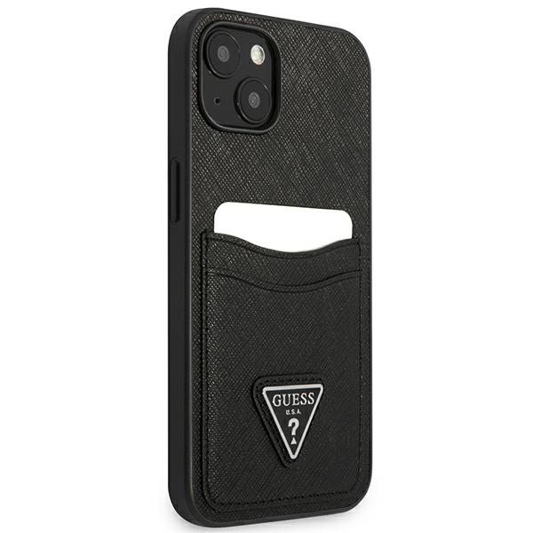 Guess Saffiano Double Card Triangle - Etui iPhone 13 Mini (czarny)