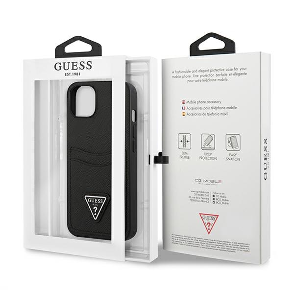 Guess Saffiano Double Card Triangle - Etui iPhone 13 Mini (czarny)