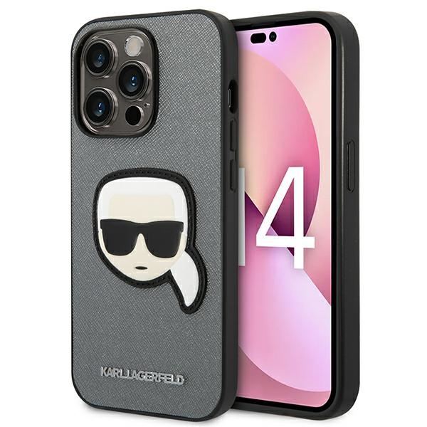 Karl Lagerfeld Saffiano Karl Head Patch Case – Etui iPhone 14 Pro (srebrny)