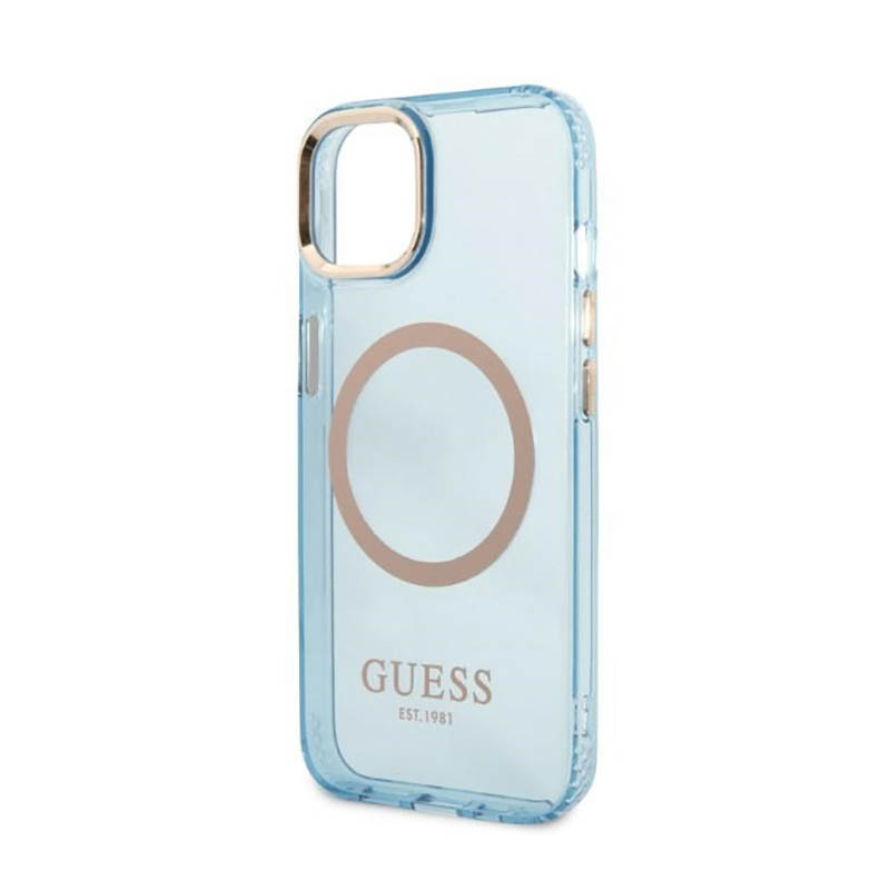 Guess Gold Outline Translucent MagSafe - Etui iPhone 13 (niebieski)