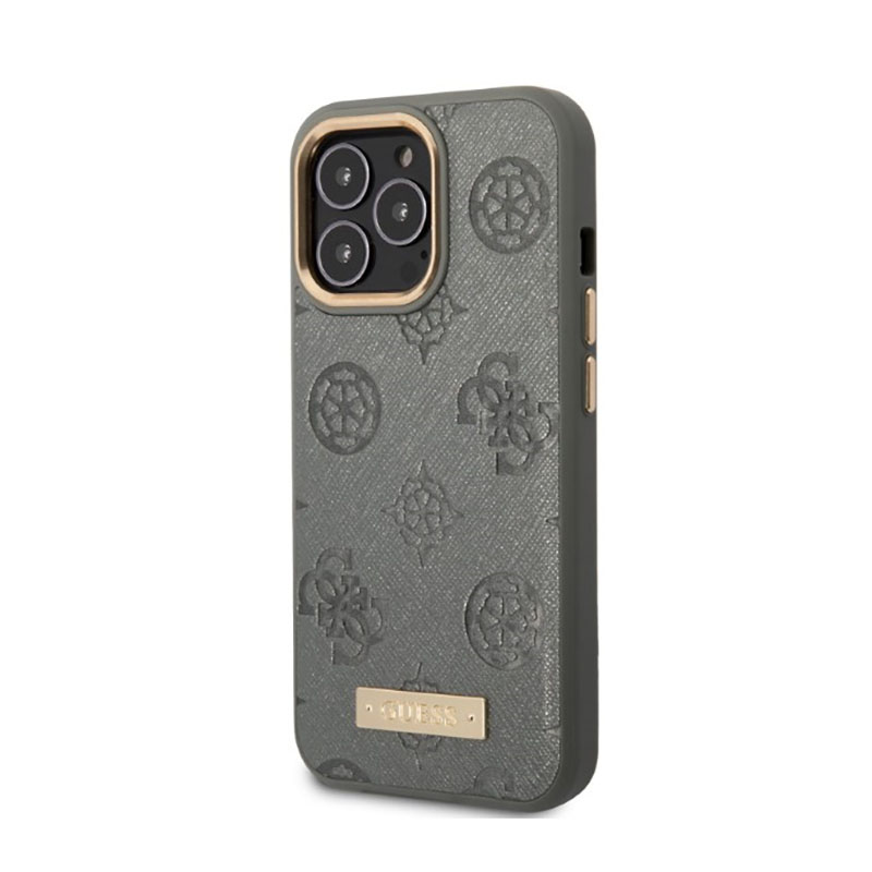 Guess Peony Logo Plate MagSafe - Etui iPhone 13 Pro (szary)