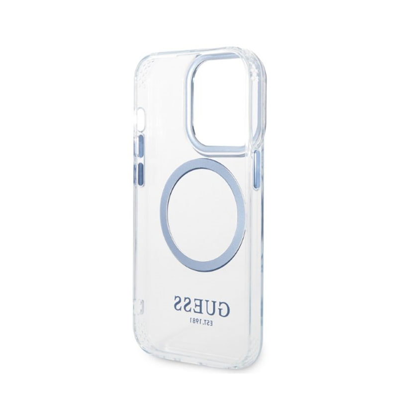 Guess Metal Outline Magsafe - Etui iPhone 14 Pro (przezroczysty / niebieski)