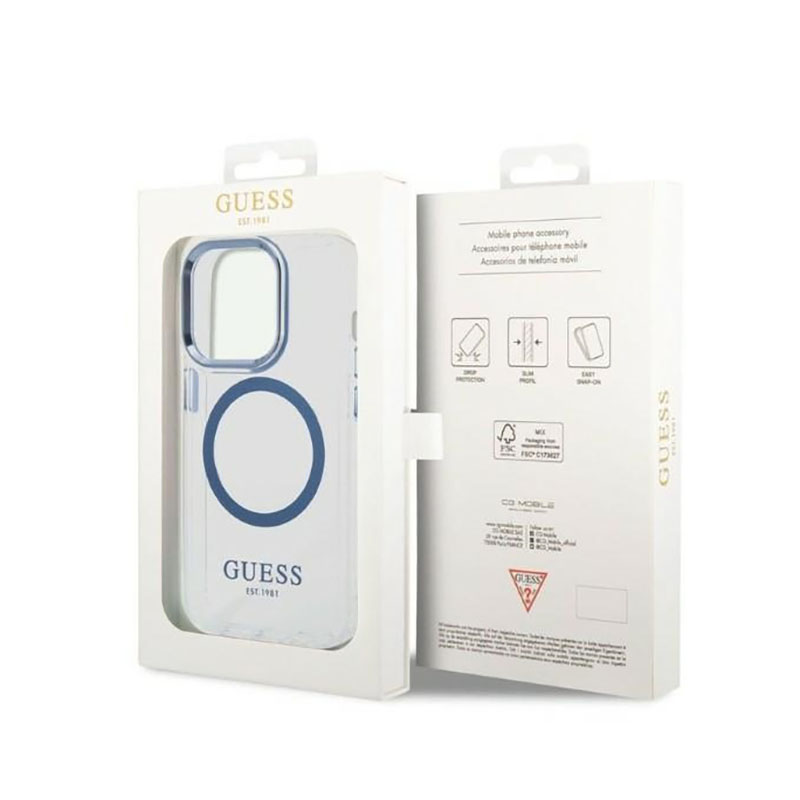 Guess Metal Outline Magsafe - Etui iPhone 14 Pro (przezroczysty / niebieski)