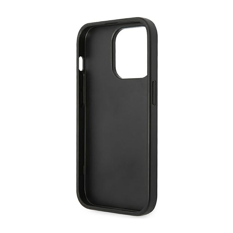 Guess Saffiano Metal Logo Stripes - Etui iPhone 14 Pro (czarny)
