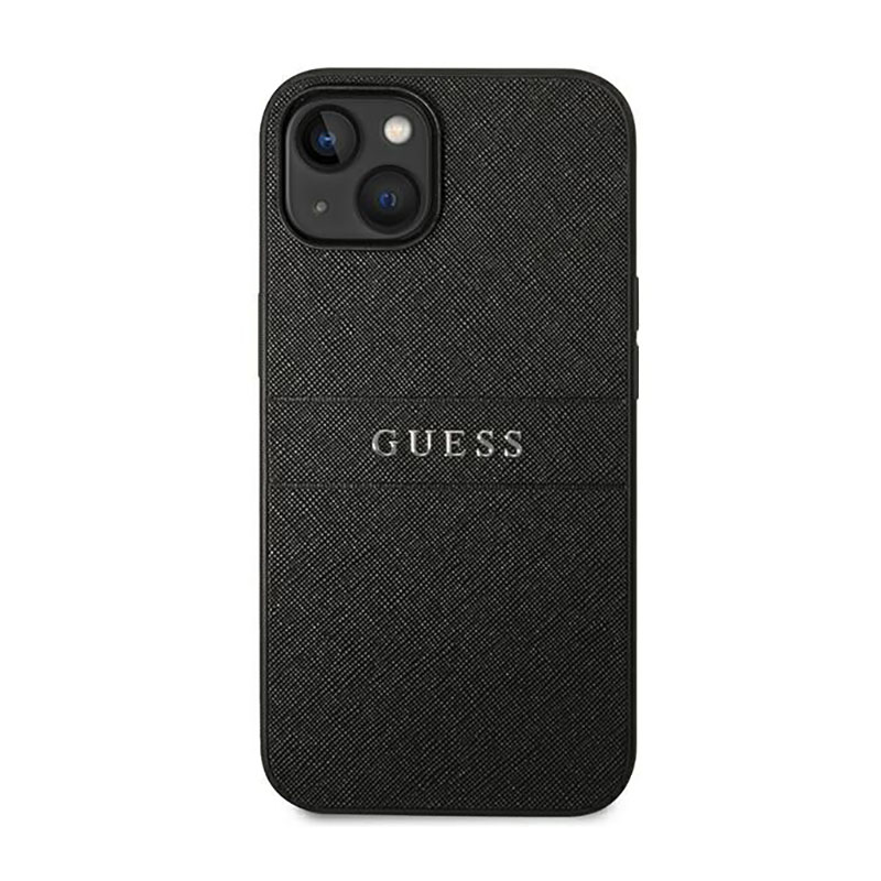 Guess Saffiano Metal Logo Stripes - Etui iPhone 14 Plus (czarny)