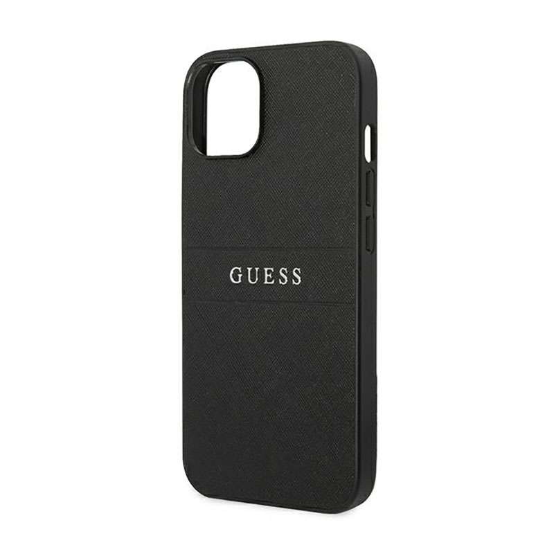 Guess Saffiano Metal Logo Stripes - Etui iPhone 14 Plus (czarny)