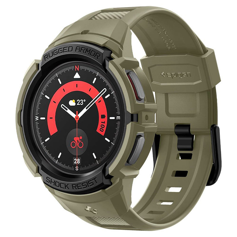 Spigen Rugged Armor Pro - Pasek + etui do Samsung Galaxy Watch 5 45 mm (Vintage Khaki)