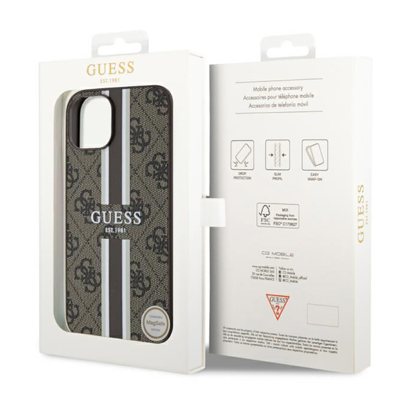 Guess 4G Printed Stripes MagSafe - Etui iPhone 14 Plus (Brązowy)